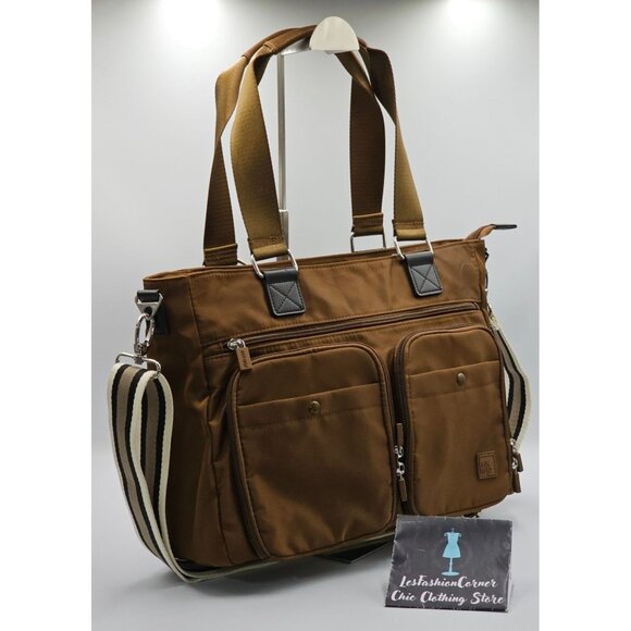 Ihkwip Women's Brown Nylon Cargo Catchall Tote With Two Crossbody Straps 2922 - Picture 4 of 13